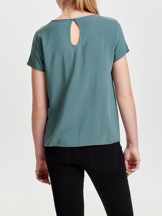 Only Women's Blouse Short Sleeve with V Neck Balsam Green