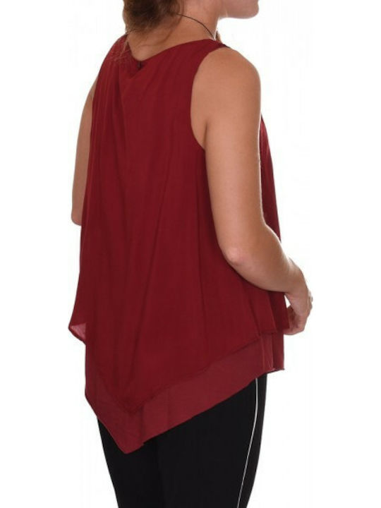 Attrattivo Women's Blouse Sleeveless with V Neckline Burgundy