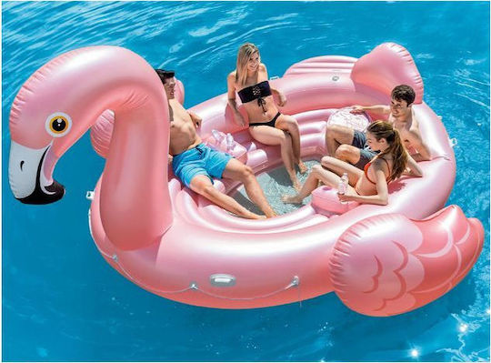 Intex Party Island Φουσκωτό Ride On Θαλάσσης Flamingo με Χειρολαβές Ροζ 422x373cm