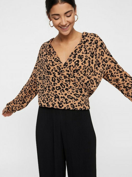 Vero Moda Women's Blouse Long Sleeve Animal Print Animal Print