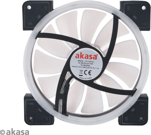 Akasa Vegas TLY Case Fan 140mm (1200rpm / 41.2cfm) with RGB Lighting and 3-Pin Connection White