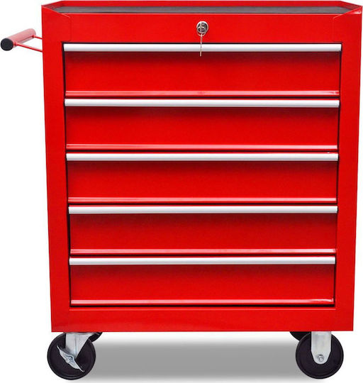 vidaXL Wheeled Metallic Tool Carrier with 5 Drawers W69xD33xH77.2cm