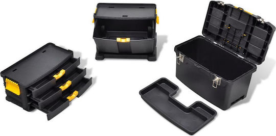 vidaXL Wheeled Plastic Tool Carrier 2 Slot with Toolbox W46xD28xH82cm