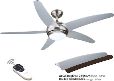 Gruppe R52001-XY-1L Ceiling Fan 132cm with Light and Remote Control Wenge/Silver