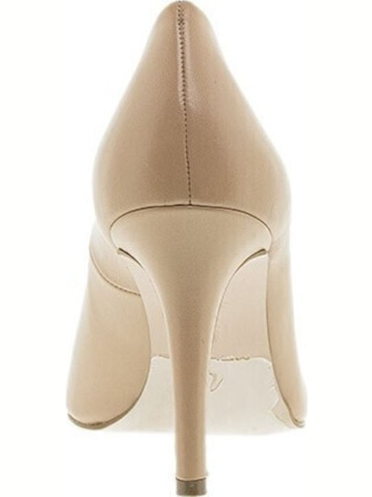Leather Heels with Stiletto Heel Beige