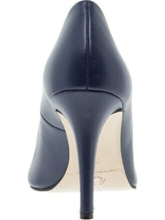 Leather Pointed Toe Stiletto Navy Blue High Heels 85300