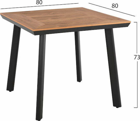 Taber Outdoor Dinner Free Standing Table with Polywood Surface and Aluminum Frame Anthracite 80x80x72cm