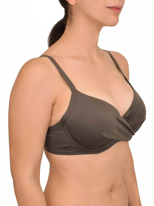 Blu4u Padded Underwire Bikini Bra with Adjustable Straps Khaki