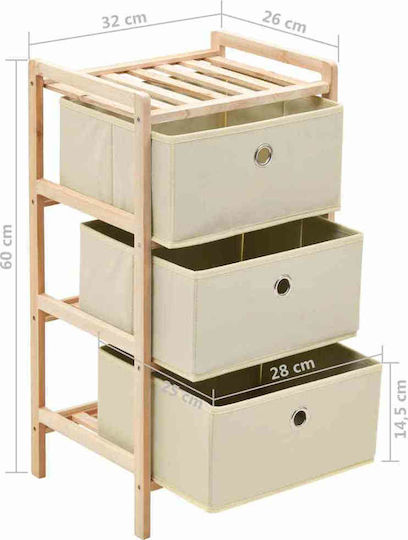Storage Drawer from Wood & Fabric Natural / White M32xW26xH60cm
