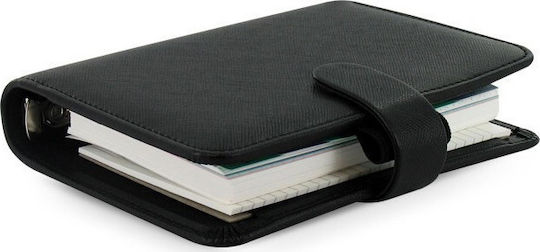 Filofax Saffiano Pocket Weekly Organizer Black Leather 14.5x14.5cm