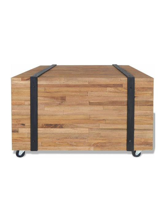 Square Side Coffee Table Made of Solid Wood with Wheels Beige W60xL60xH38cm