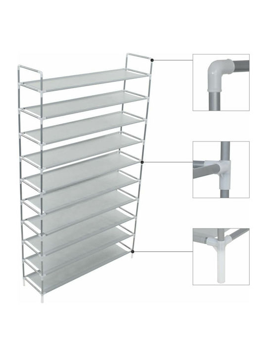 Metall Schuhschrank mit 10 Regalen Silver L100xW29.5xH170cm