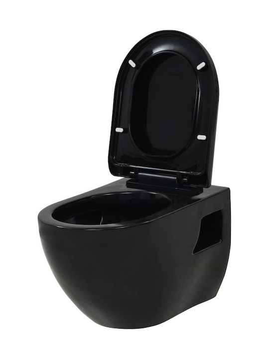 vidaXL Wandhängende Toilette mit Spülung mit Deckel Sanftes Schließen Schwarz