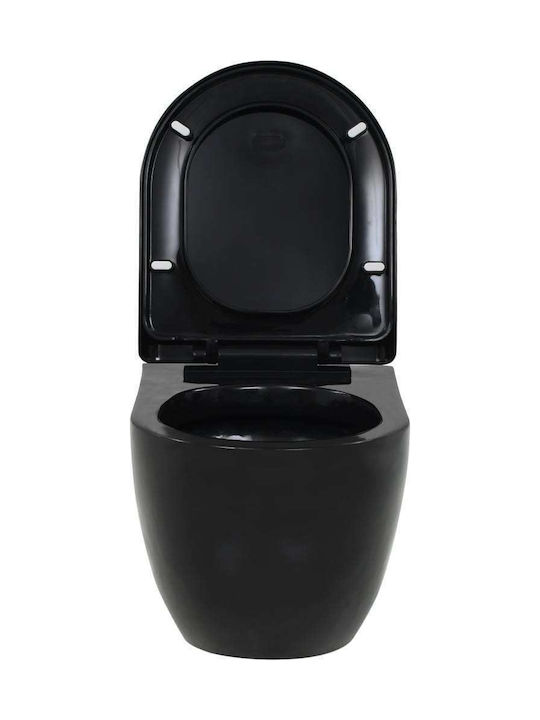 vidaXL Wandhängende Toilette mit Spülung mit Deckel Sanftes Schließen Schwarz