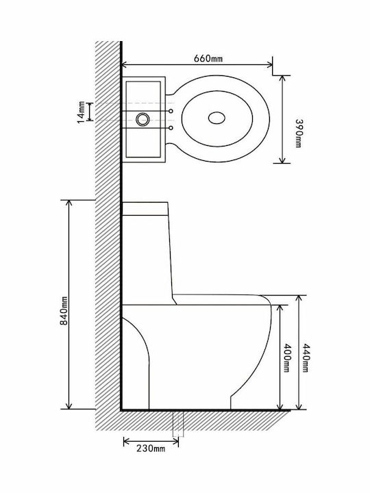 vidaXL Floor-Standing Toilet Bottom Siphon with Flush Black