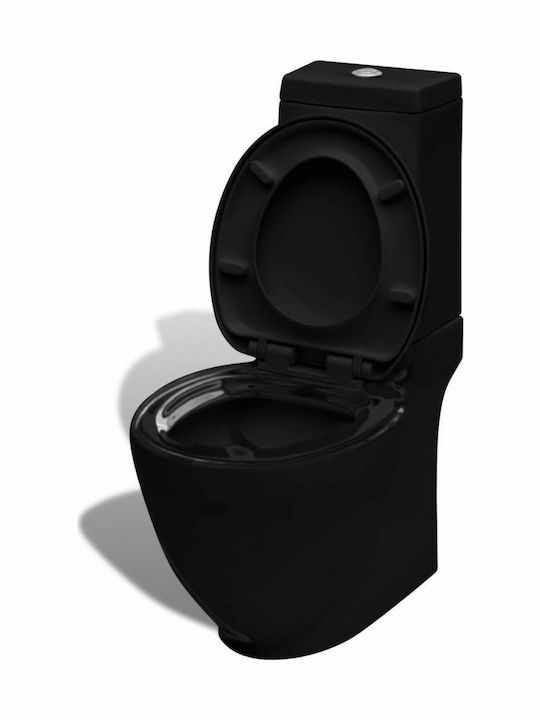 vidaXL Stehende Toilette mit Spülung mit Deckel Sanftes Schließen Schwarz