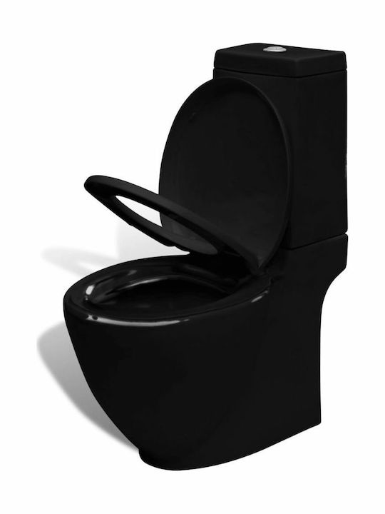 vidaXL Stehende Toilette mit Spülung mit Deckel Sanftes Schließen Schwarz