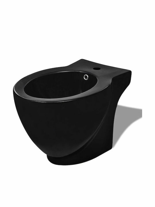 vidaXL Stehende Toilette mit Spülung mit Deckel Sanftes Schließen Schwarz