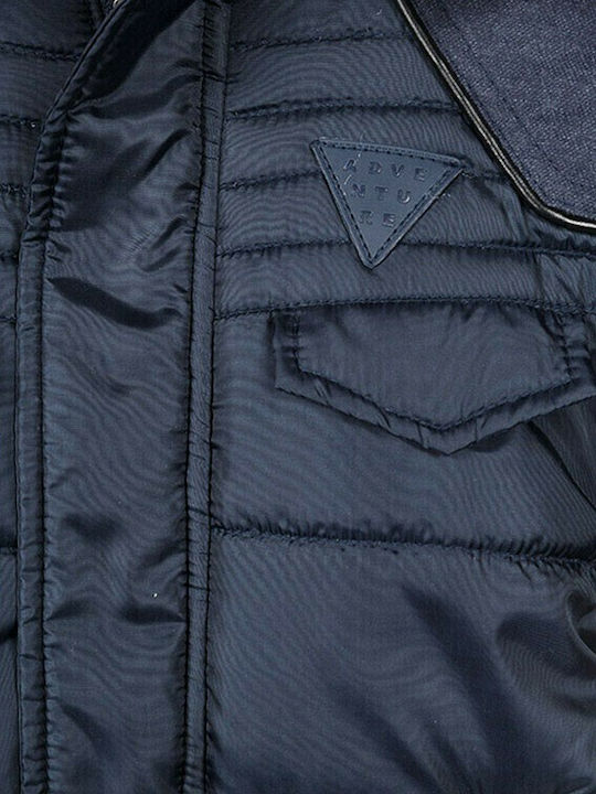 Kids Quilted Short Coat with Hood Navy Blue