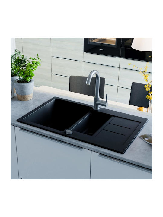 vidaXL Drop-In Spüle Links aus Verbundgranulat B80xT50cm Black