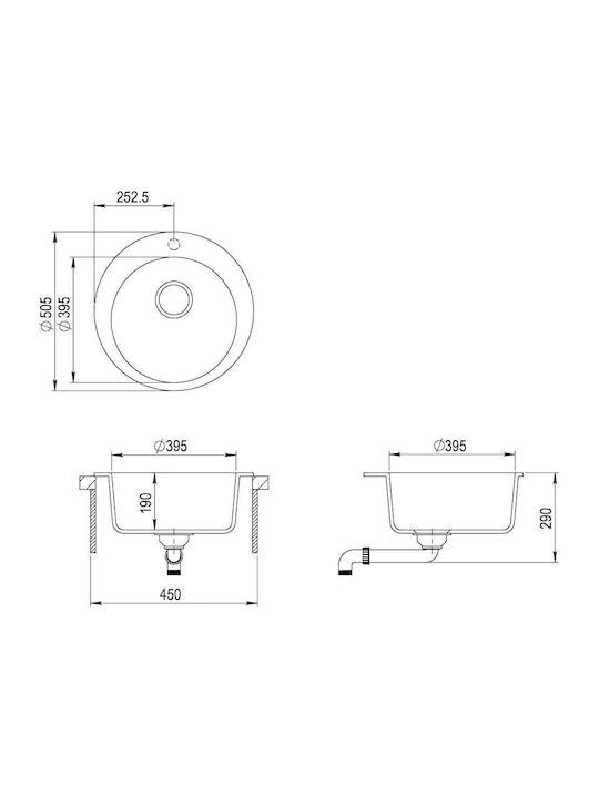 vidaXL Drop-In Spüle aus Verbundgranulat B50.5xT50.5cm Black