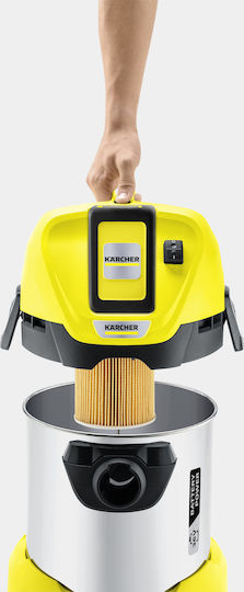 Karcher WD 3 Battery Premium Aspirator Reîncărcabil Lichide / Solide Fără Încărcător și Baterie cu Inoxidabil Recipient 17lt