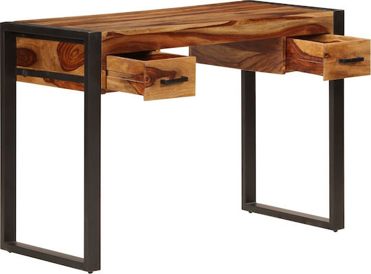 Birou Din Lemn Masiv Bej Cu Picioare Metalice 110x50x77cm