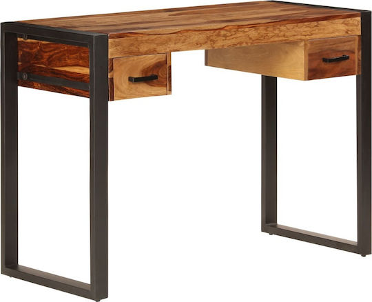Birou Din Lemn Masiv Bej Cu Picioare Metalice 110x50x77cm