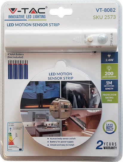 V-TAC Αδιάβροχη Ταινία LED 12V Φυσικό Λευκό Φως 1m Τύπου SMD2835 με Αισθητήρα Κίνησης