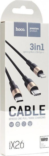 Hoco X26 Xpress Braided USB to Lightning / Type-C / micro USB Cable 2A Μαύρο 1m (HOC-X26s3-BG)