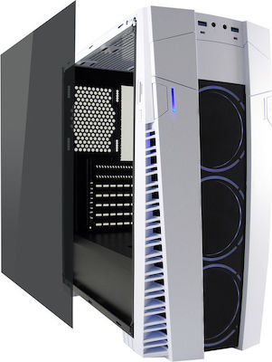 LC-Power 992W Solar Flare Gaming Midi Tower Computer Case with Window Panel and RGB Lighting White