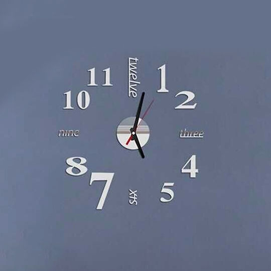 3D DIY Mirror 3D Leise Wanduhr Aufkleber Kunststoff Silber Ø60cm