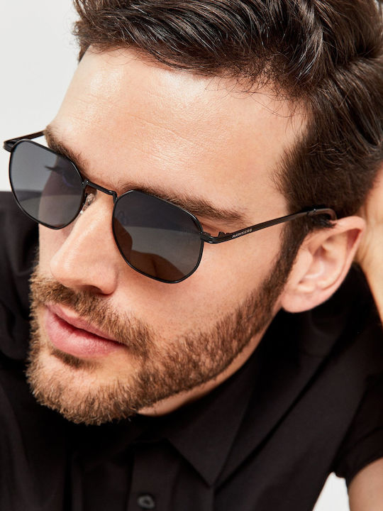 Hawkers Sixgon Herren Sonnenbrille mit Schwarz Metall Gestell und Schwarz Linse HKRS2034
