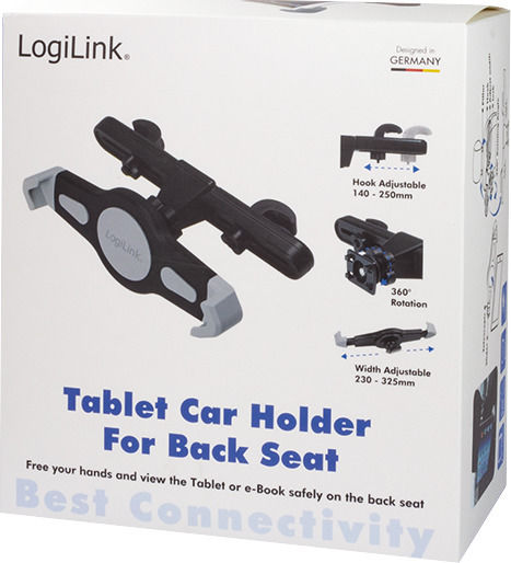 LogiLink Tablet Back Seat Car Holder Car Mobile Mount with Adjustable Hooks Black