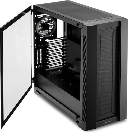Sharkoon Elite Shark CA200M Gaming Midi Tower Computer Case with Side Window and RGB Lighting Black