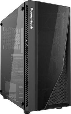 Powertech PT-743 Gaming Midi Tower Κουτί Υπολογιστή με Πλαϊνό Παράθυρο και RGB Φωτισμό Μαύρο