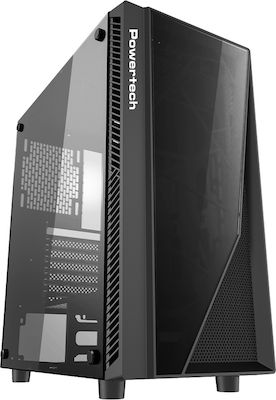 Powertech PT-743 Gaming Midi Tower Κουτί Υπολογιστή με Πλαϊνό Παράθυρο και RGB Φωτισμό Μαύρο