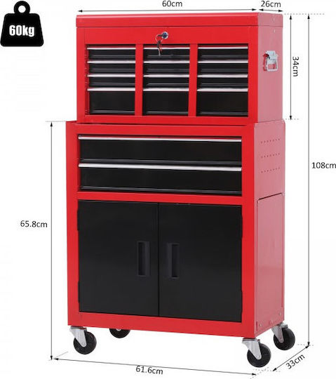 HomCom Cu roți Metal Căruță L61.6xA33xÎ108cm