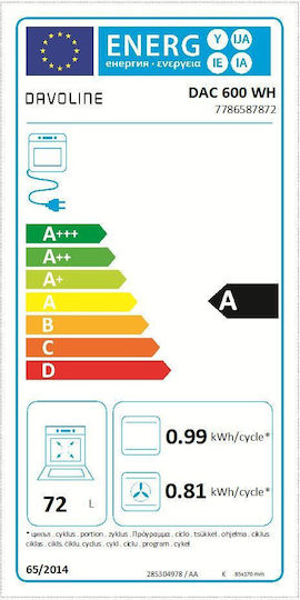 Davoline DAC 600 Aragaz 72lt cu Plite Ceramice L60cm. White