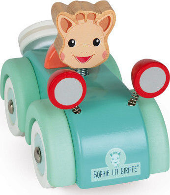 Janod Превозно средство Sophie La Girafe Car от дърво със светлина за 12++ месеца