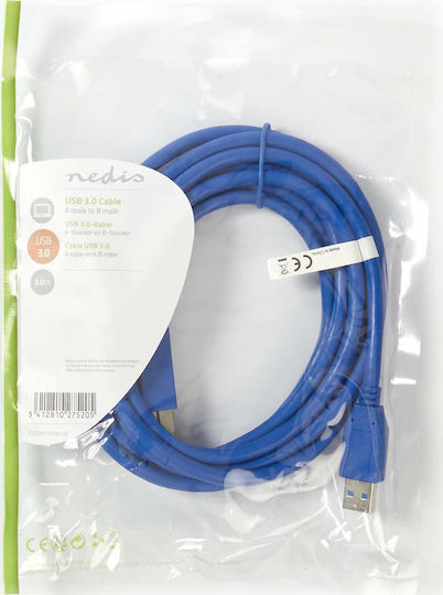 Nedis USB 3.0 Кабел USB-A мъжки - USB-B мъжки Син 3м CCGP61100BU30