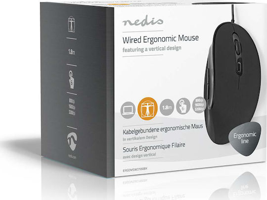 Nedis Wired Ergonomic Vertical Mouse Black