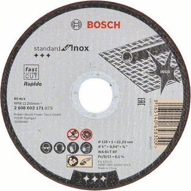 Bosch Δίσκος Κοπής Επίπεδος Standard for Inox 2608603171 125mm 1τμχ