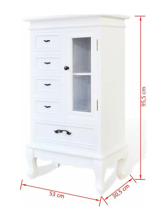 Wohnzimmer Vitrine aus Holz mit Verglasung Weiß 53x30.5x95.5cm