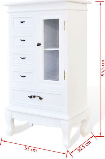 Living Room Display Cabinet Made of Wood with Glass White 53x30.5x95.5cm