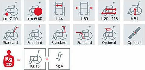 Surace 600 Folding Special Type Wheelchair with Reclining Back 44cm J2406009 Blue