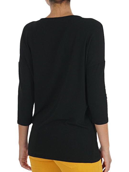 Women's Blouse with 3/4 Sleeve & Boat Neckline Black