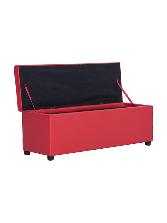 Taburet Cu Spațiu De Depozitare Tapițat Cu Piele Sintetică Roșie 116x38x43cm