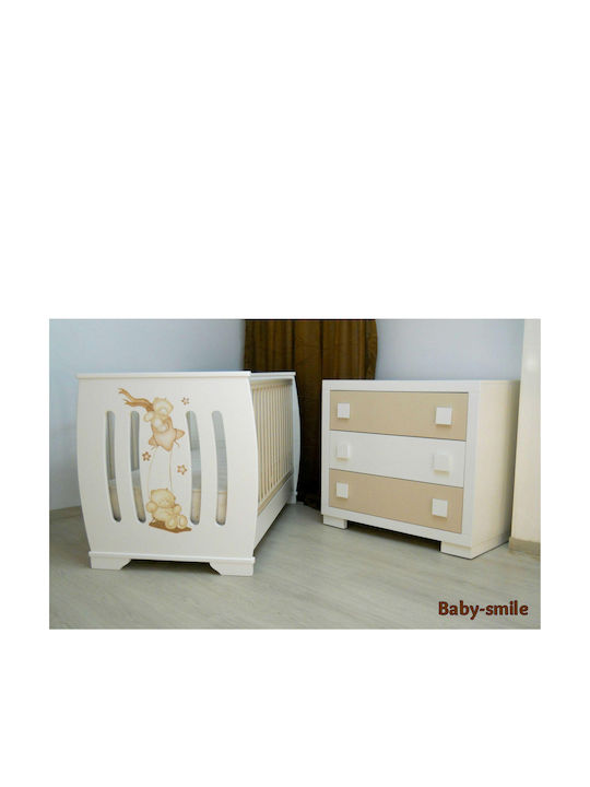 Baby Smile Pătuț Bebeluși Luna Alb și bej pentru Saltea 70x140cm