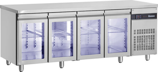 Inomak Английски превод: Stainless Steel Refrigerator Counter 571лт with 4 Glass Doors and Cooling Machine +3/+10°C L224xW70xH87.5см Prunus